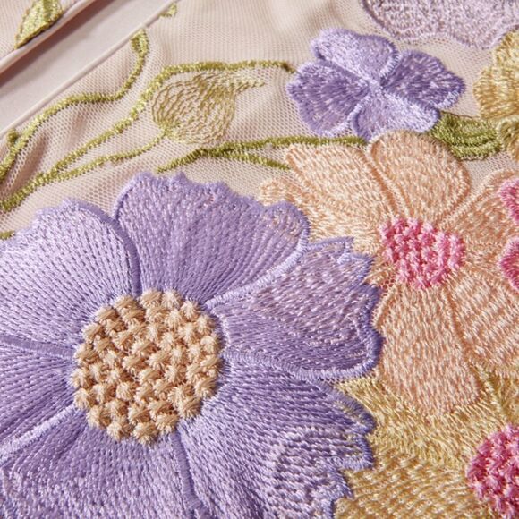 Boston Proper Pastel Embroidered Mesh Three Quarter Sleeve Hip Length Duster XL - Picture 3 of 11